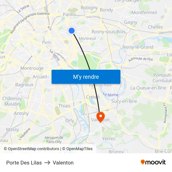Porte Des Lilas to Valenton map