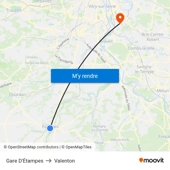 Gare D'Étampes to Valenton map