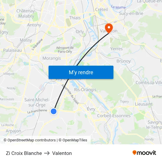 Zi Croix Blanche to Valenton map
