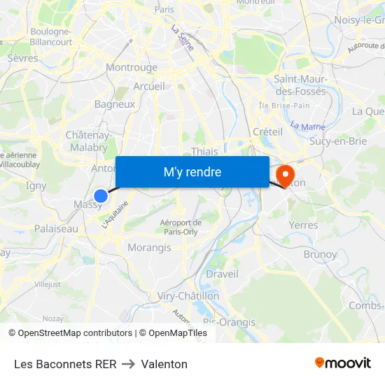 Les Baconnets RER to Valenton map