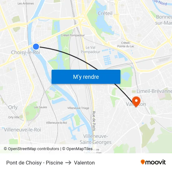 Pont de Choisy - Piscine to Valenton map