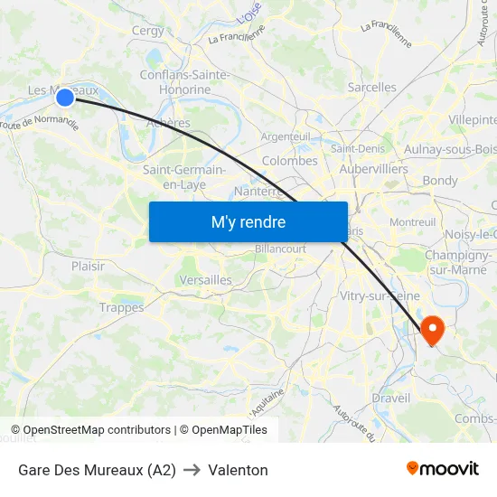 Gare Des Mureaux (A2) to Valenton map