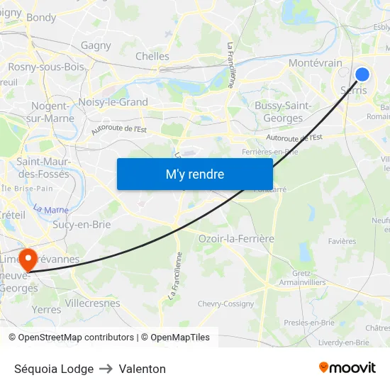 Séquoia Lodge to Valenton map