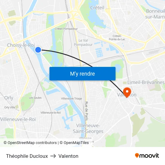 Théophile Ducloux to Valenton map