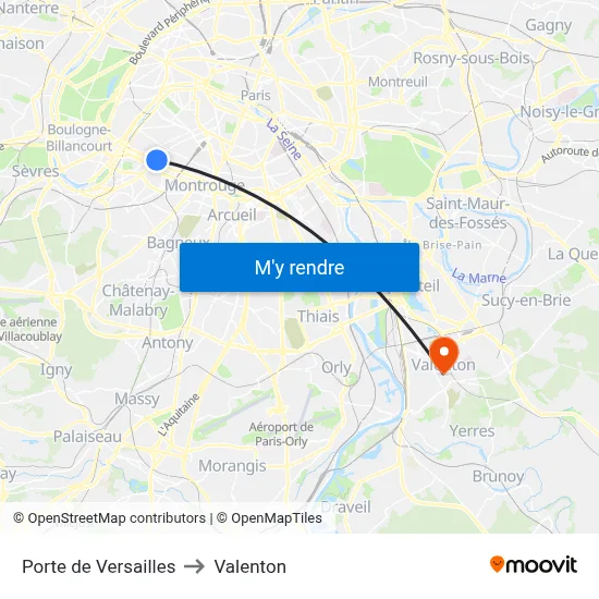 Porte de Versailles to Valenton map