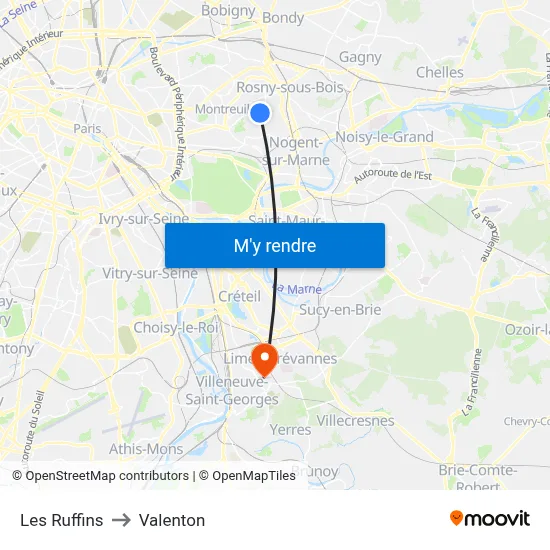 Les Ruffins to Valenton map