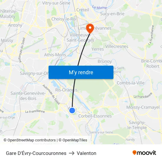 Gare D'Évry-Courcouronnes to Valenton map