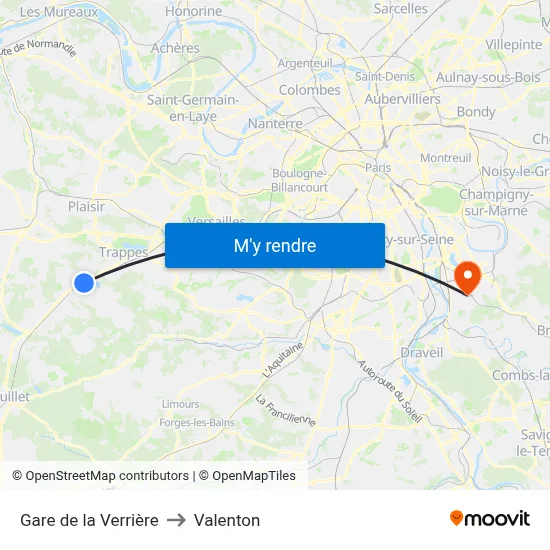 Gare de la Verrière to Valenton map