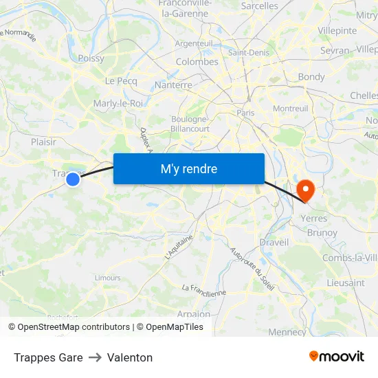 Trappes Gare to Valenton map