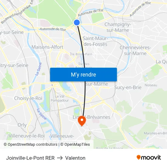Joinville-Le-Pont RER to Valenton map