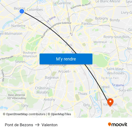 Pont de Bezons to Valenton map