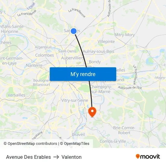 Avenue Des Erables to Valenton map