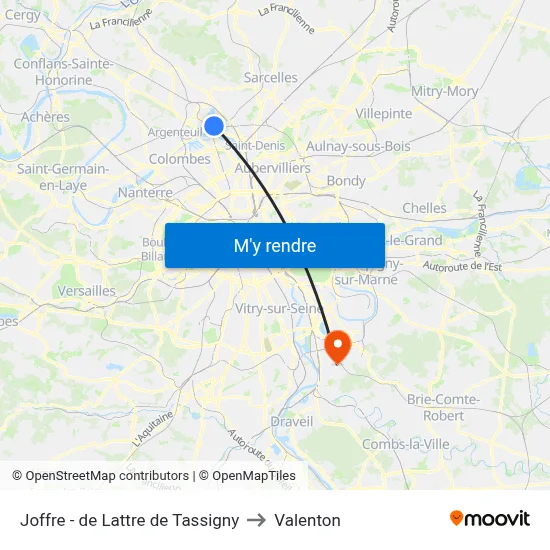Joffre - de Lattre de Tassigny to Valenton map