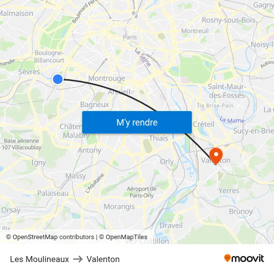 Les Moulineaux to Valenton map