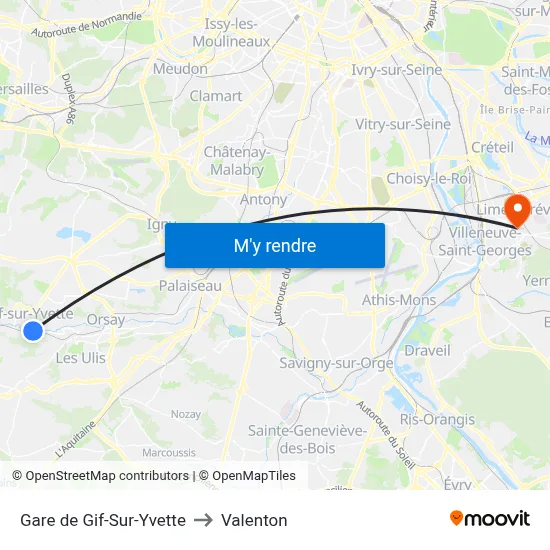 Gare de Gif-Sur-Yvette to Valenton map