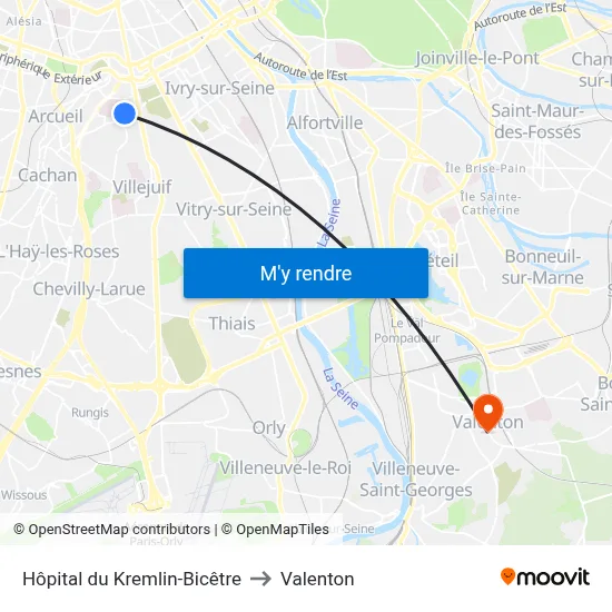Hôpital du Kremlin-Bicêtre to Valenton map