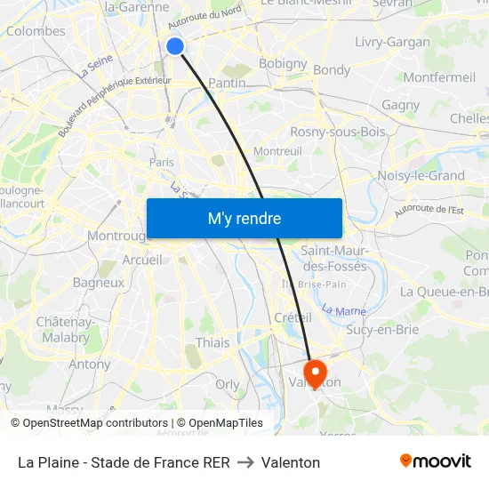 La Plaine - Stade de France RER to Valenton map