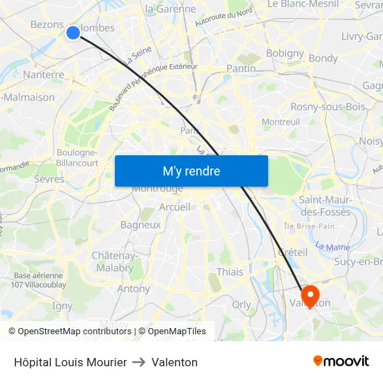 Hôpital Louis Mourier to Valenton map