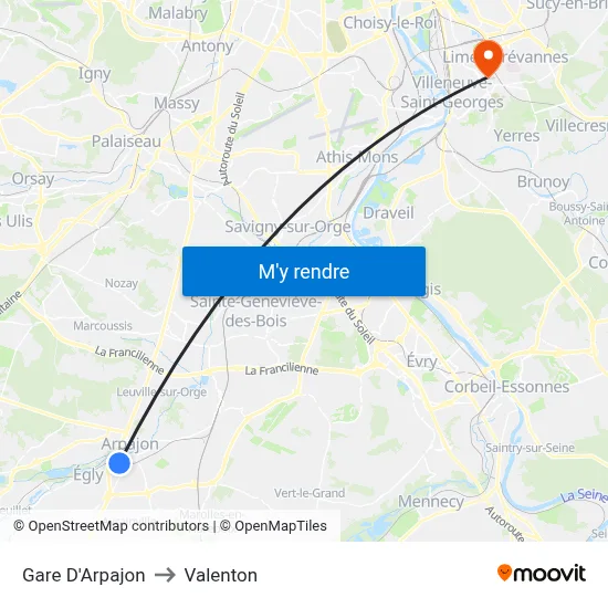 Gare D'Arpajon to Valenton map