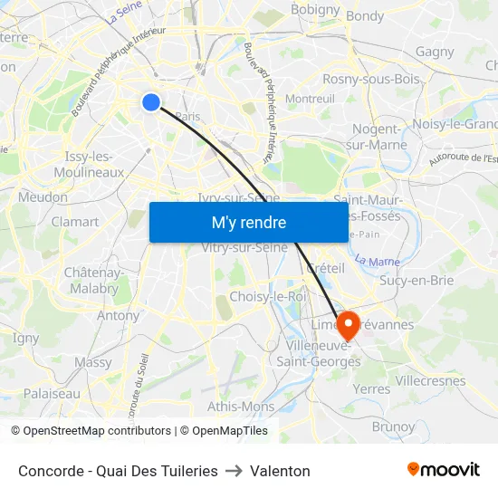 Concorde - Quai Des Tuileries to Valenton map