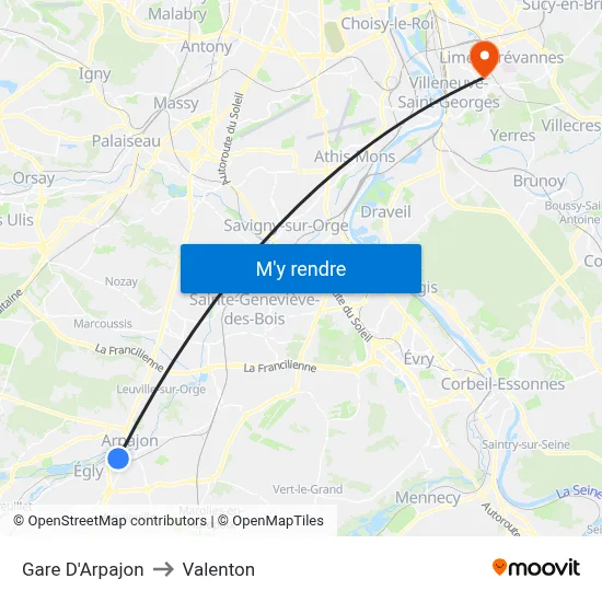 Gare D'Arpajon to Valenton map
