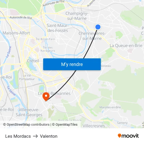 Les Mordacs to Valenton map