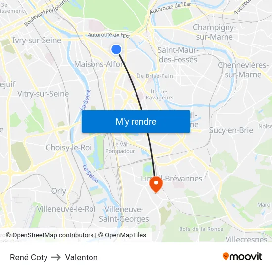 René Coty to Valenton map