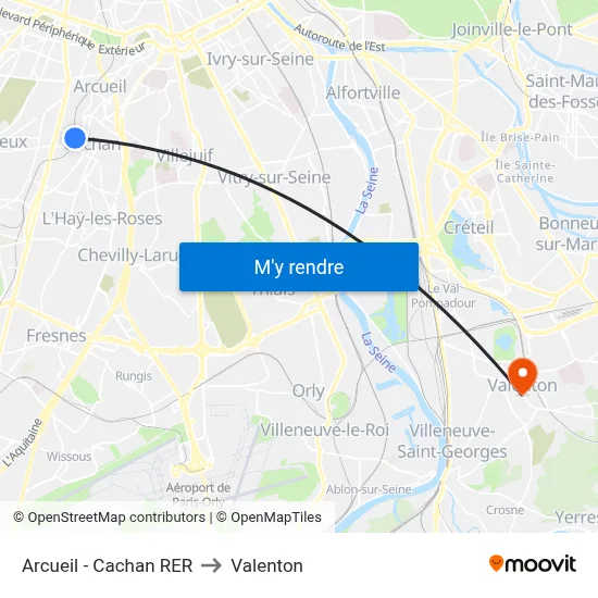 Arcueil - Cachan RER to Valenton map