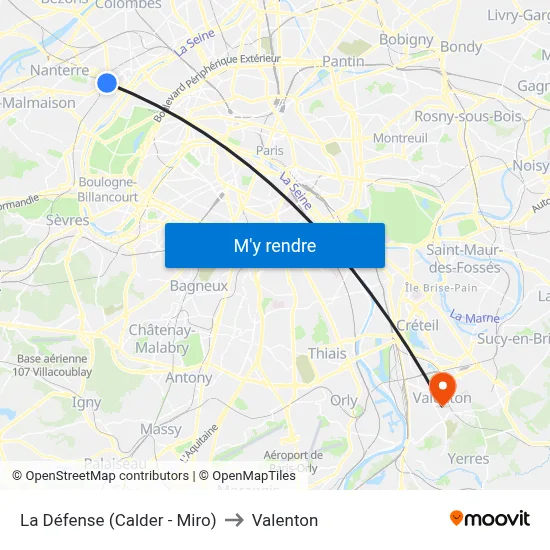 La Défense (Calder - Miro) to Valenton map