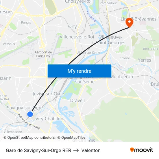 Gare de Savigny-Sur-Orge RER to Valenton map