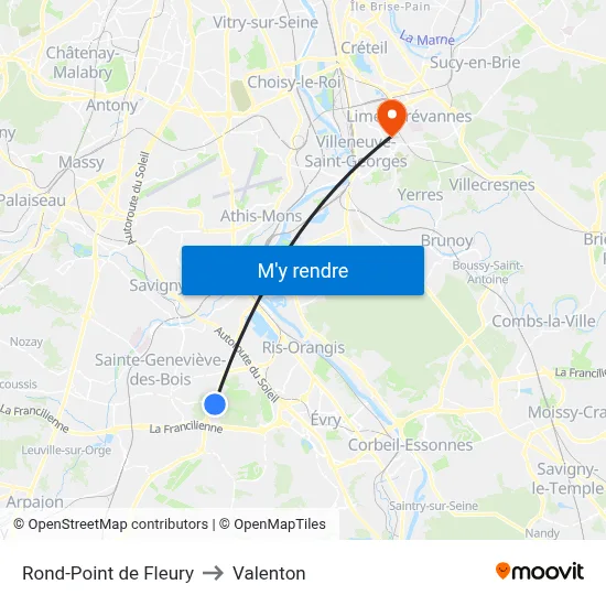 Rond-Point de Fleury to Valenton map