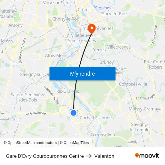 Gare D'Évry-Courcouronnes Centre to Valenton map