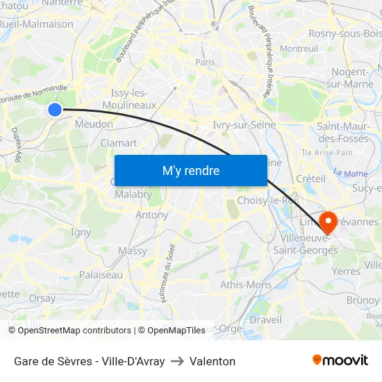 Gare de Sèvres - Ville-D'Avray to Valenton map
