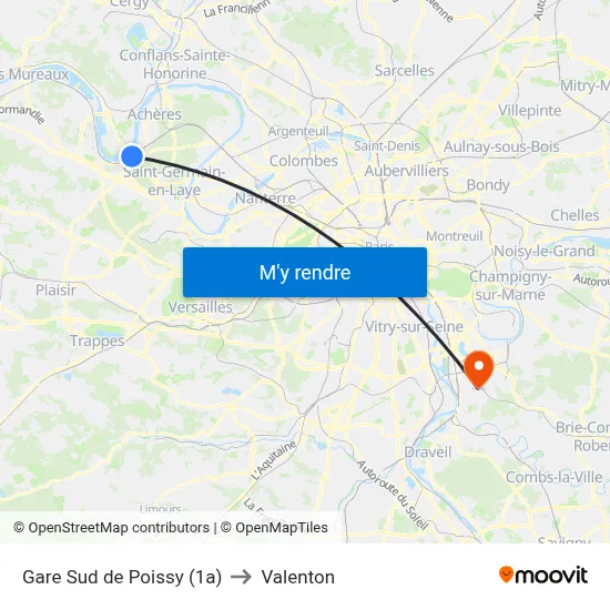 Gare Sud de Poissy (1a) to Valenton map