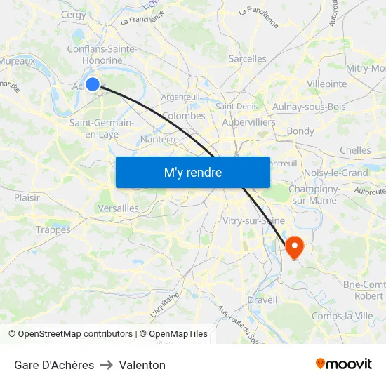 Gare D'Achères to Valenton map