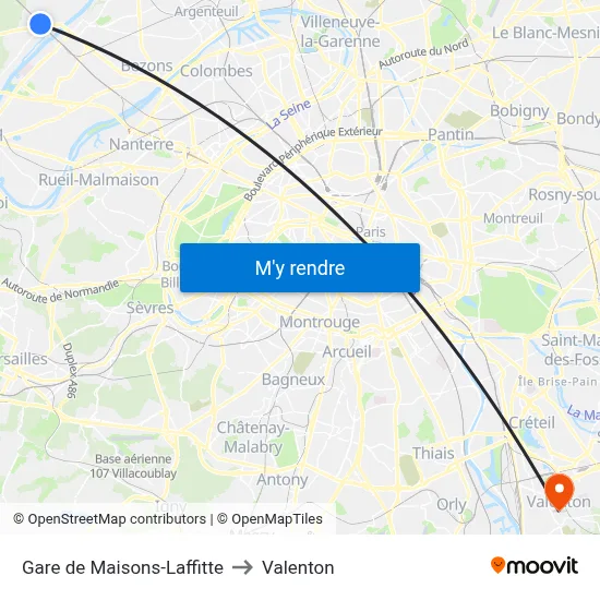 Gare de Maisons-Laffitte to Valenton map