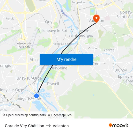 Gare de Viry-Châtillon to Valenton map
