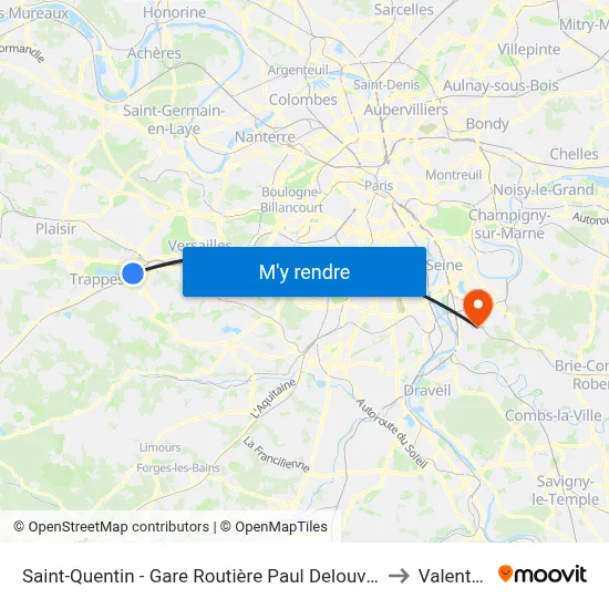 Saint-Quentin - Gare Routière Paul Delouvrier to Valenton map