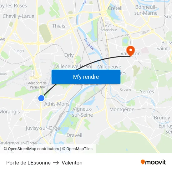 Porte de L'Essonne to Valenton map