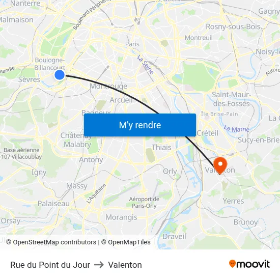 Rue du Point du Jour to Valenton map