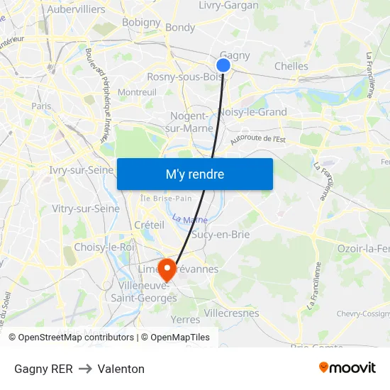 Gagny RER to Valenton map