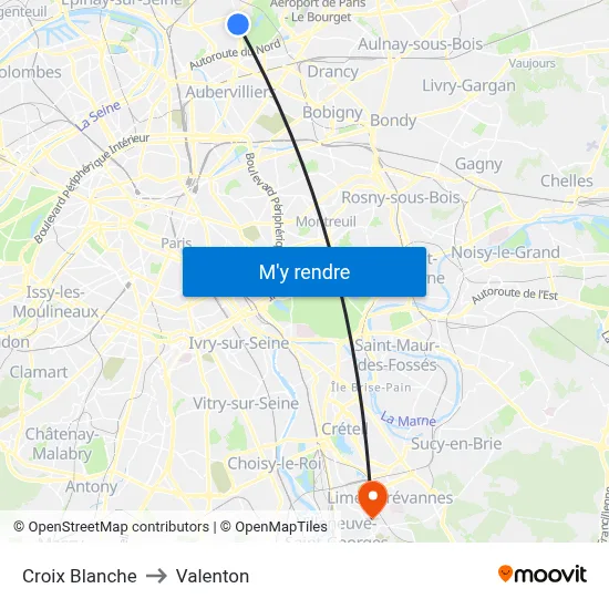 Croix Blanche to Valenton map