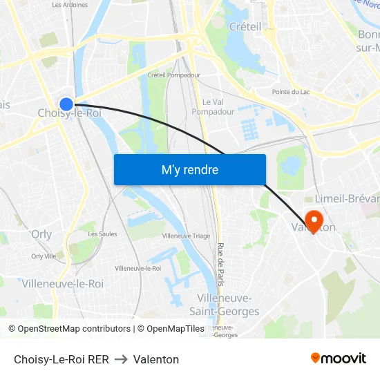 Choisy-Le-Roi RER to Valenton map