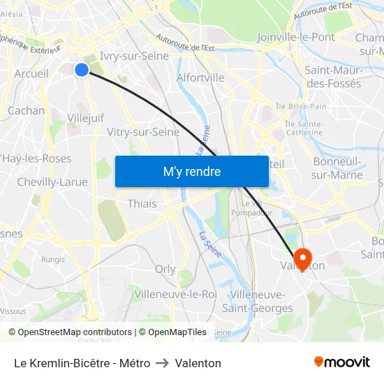 Le Kremlin-Bicêtre - Métro to Valenton map