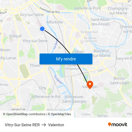 Vitry-Sur-Seine RER to Valenton map