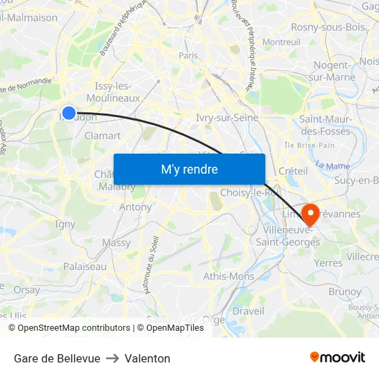 Gare de Bellevue to Valenton map