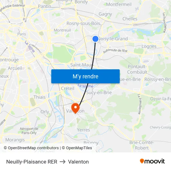 Neuilly-Plaisance RER to Valenton map