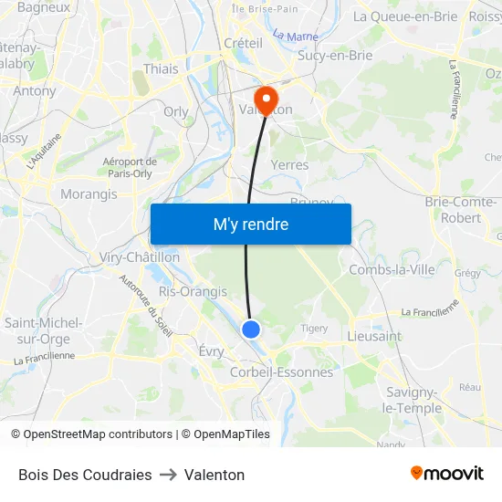 Bois Des Coudraies to Valenton map