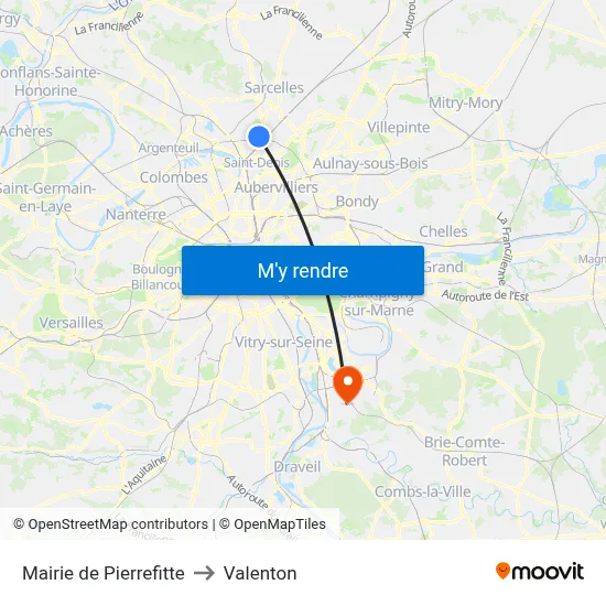 Mairie de Pierrefitte to Valenton map