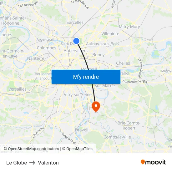 Le Globe to Valenton map